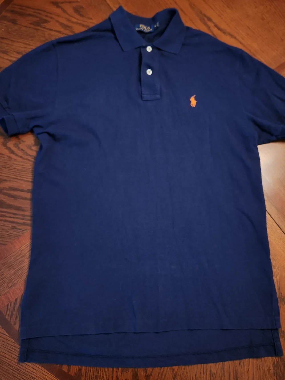 Polo Ralph Lauren Men Size M Navy Short-Sleeve Cotton Shirt Orange Pony Classic